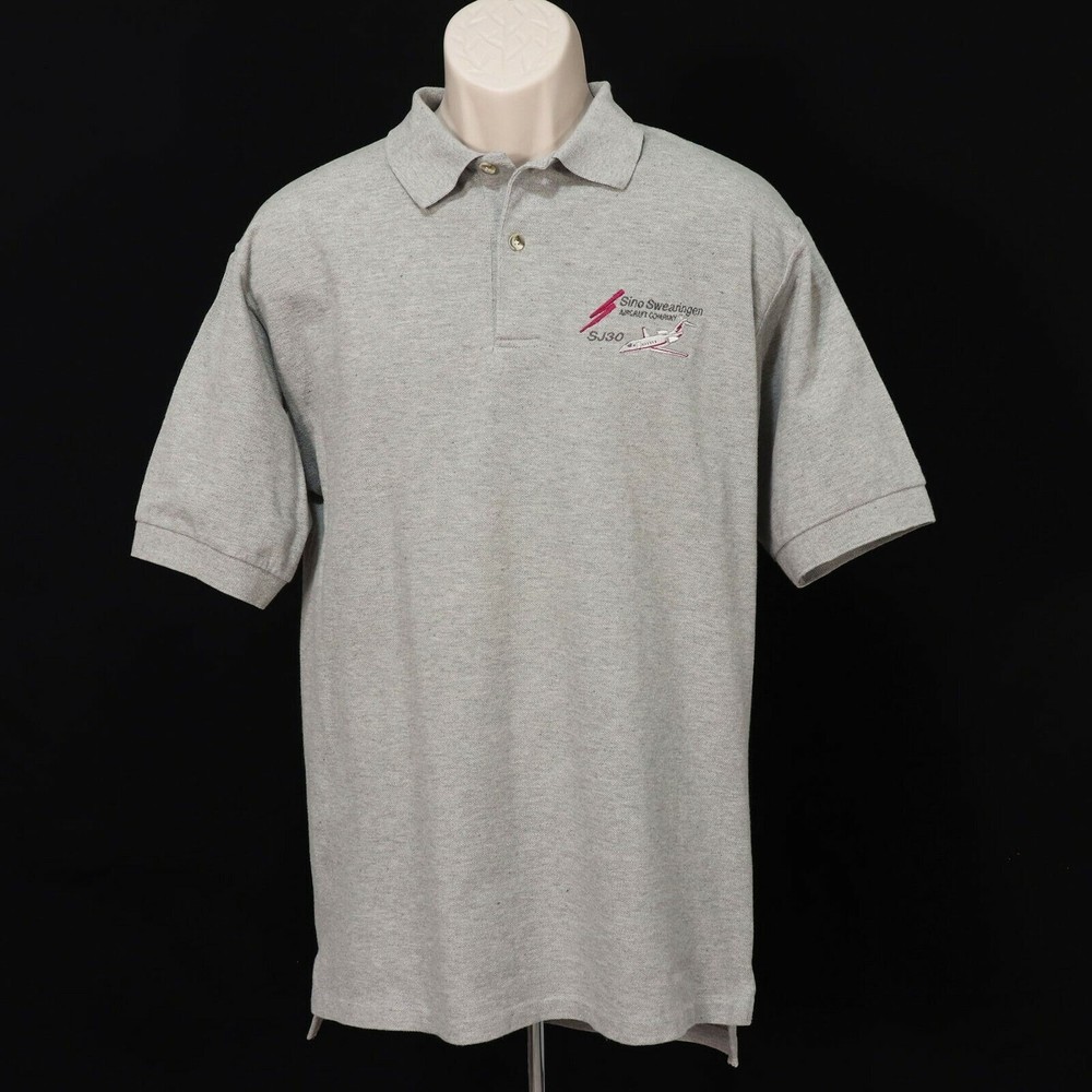 Sino Swearingen Sj30 Mens Vtg Polo Shirt L Large Gray Aircraft Company Airplane